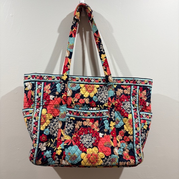 Vera Bradley Large Tote Happy Snails Fall Floral Travel Bag Boho Chic - Picture 2 of 6